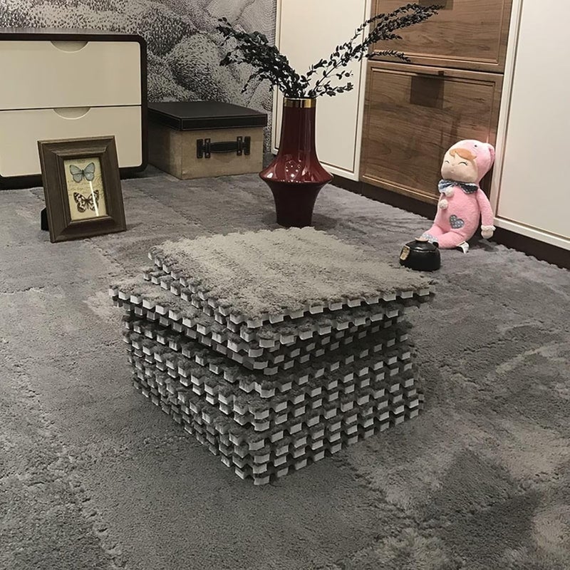 Typutomi 12pcs Plush Puzzle Foam Floor Mat, Soft Thicken Fluffy Interlocking Square Foam Tiles Area Rugs Carpet for Parlor Bedroom Decoration(11.8x11.8x0.4in, Grey) - Image 5
